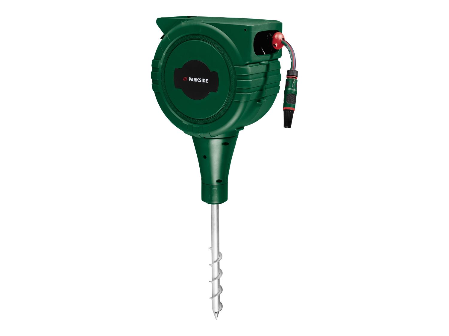 PARKSIDE® HRG 25 A1 Automata kerti tömlődob, 25 m, földbe szúrható, 360°-ban forgatható, locsolófejjel