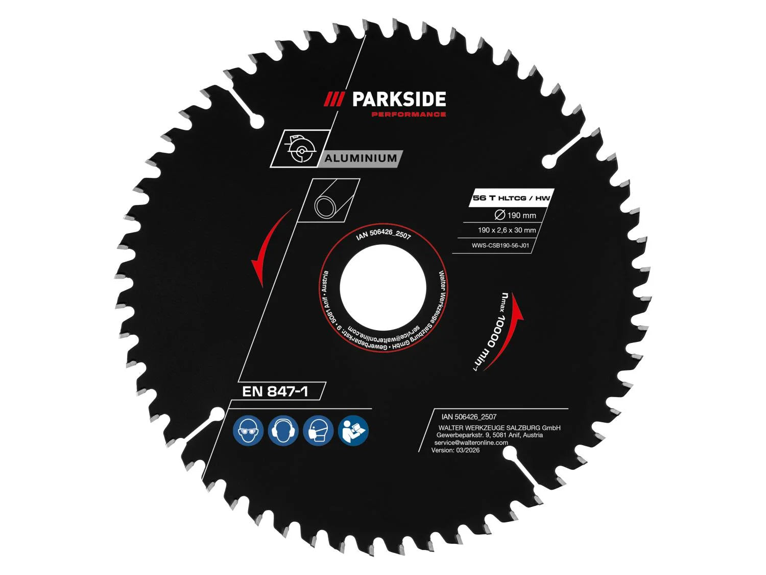 PARKSIDE PERFORMANCE® alumíniumvágó körfűrészlap – 190 mm, 56 fog, szűkítőgyűrűkkel