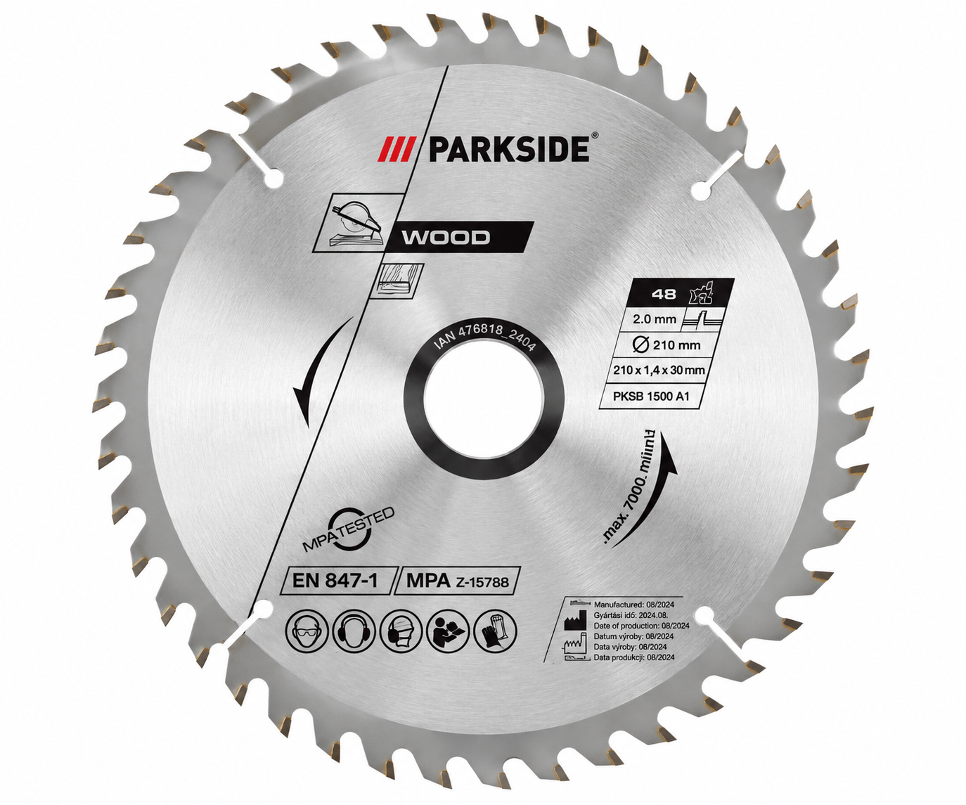 PARKSIDE® PKSB 1500 A1 Körfűrészlap fához, Ø 210 mm, 48 fogas, szűkítőgyűrűkkel