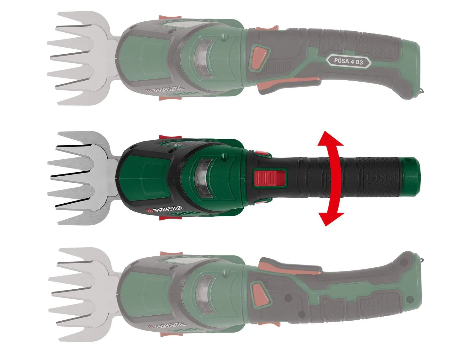 PARKSIDE® PGSA 4 B3 4V 2 az 1-ben akkumulátoros fû- és bokornyíró olló  – 180°-ban forgatható puha markolattal
