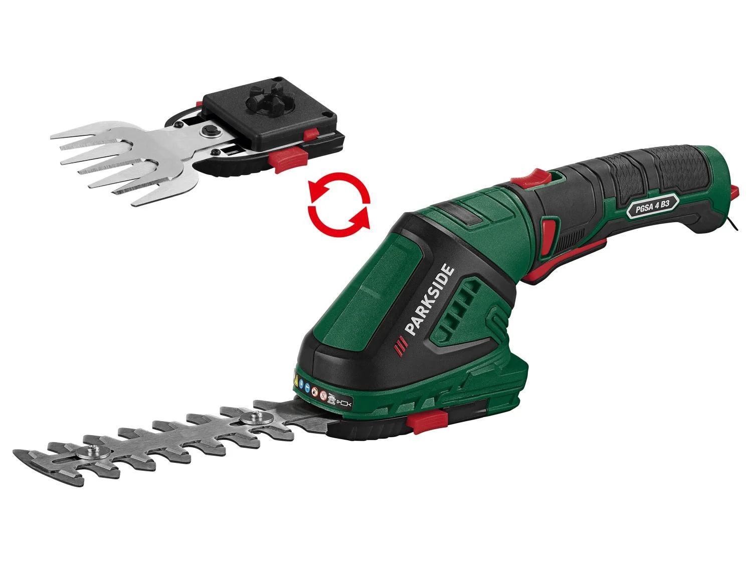 PARKSIDE® PGSA 4 B3 4V 2 az 1-ben akkumulátoros fû- és bokornyíró olló  – 180°-ban forgatható puha markolattal