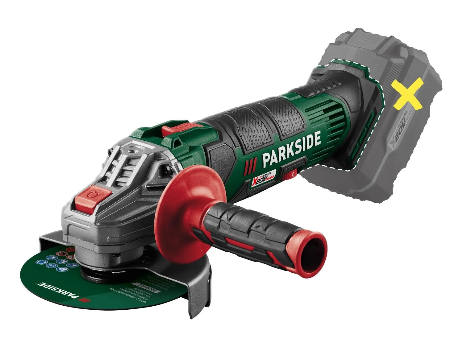 PARKSIDE® PWSA 20-Li F4 sarokcsiszoló, 20 V, akkumulátor és töltő nélkül