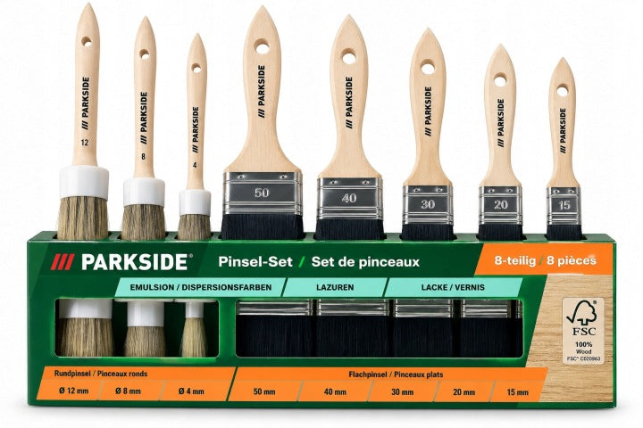 PARKSIDE® Festőecset készlet, 8 részes, lapos és kerek ecsetek