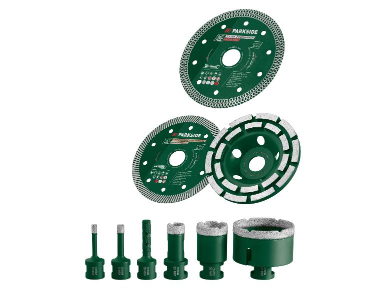 PARKSIDE® Gyémánt vágó-, csiszoló- és koronafúró készlet, 9 részes, 125 mm, M14, kofferral