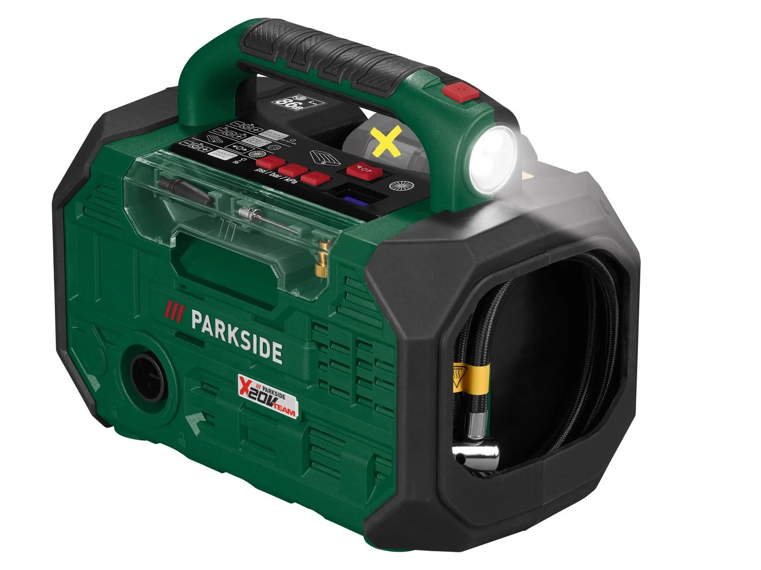 PARKSIDE® PKA 20-Li D3 Akkumulátoros kompresszor és légszivattyú (Akkumulátor és töltő nélkül)