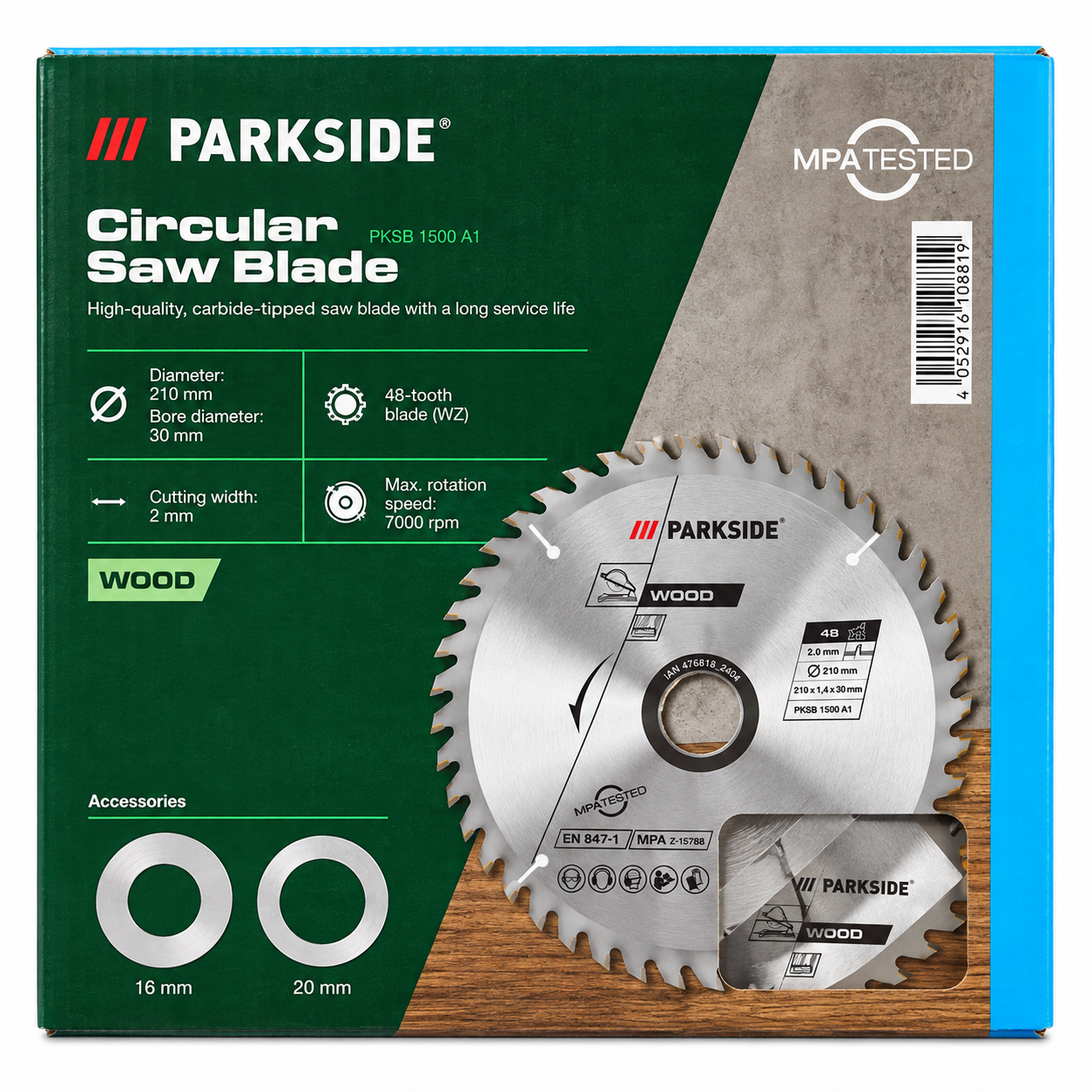 PARKSIDE® PKSB 1500 A1 Körfűrészlap fához, Ø 210 mm, 48 fogas, szűkítőgyűrűkkel