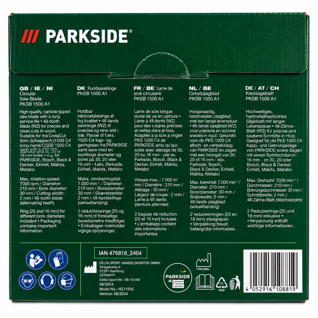 PARKSIDE® PKSB 1500 A1 Körfűrészlap fához, Ø 210 mm, 48 fogas, szűkítőgyűrűkkel